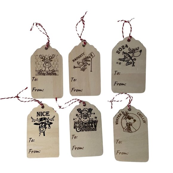 Christmas Gift Tags Ornaments Holiday Gift Tags Wood Gift Tags set of 6 - Picture 1 of 7